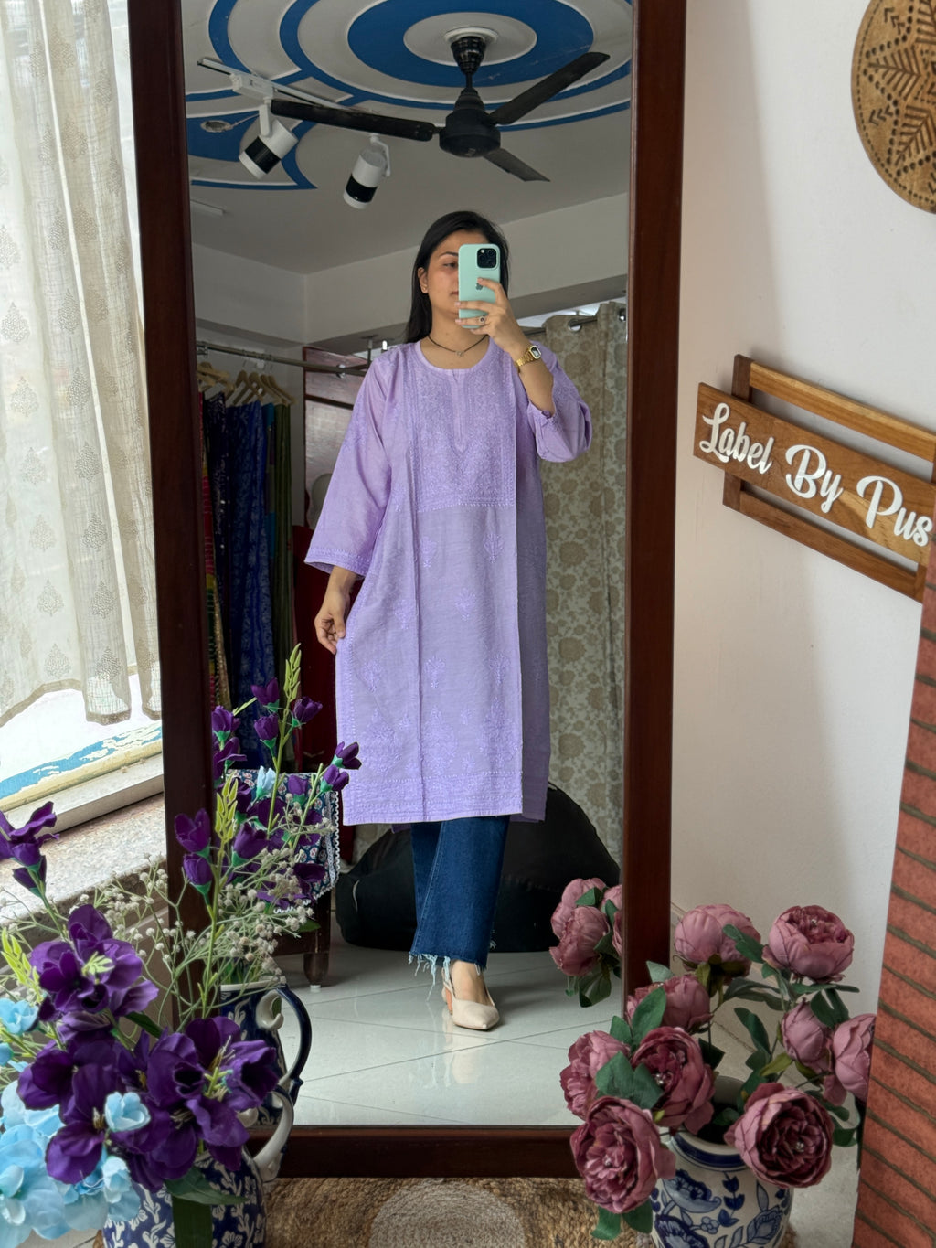 Lilac Mul Chanderi Kurta| Chikankari Work|Hand Embroidery| Partywear Kurta