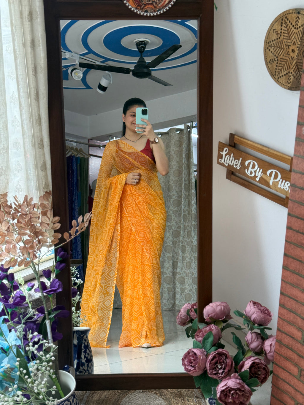 Yellow Georgette Bandhani Saree|without blouse| Budget Friendly