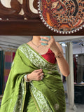 Green Dola Silk Saree|Gota patti with sequin work| With embroidered blouse | Partywear