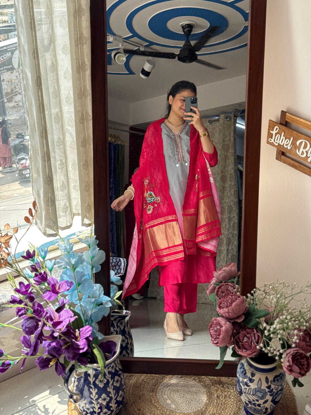 Seerat Gajji Silk Lugdi Patta Suit Set with Floral Pen Kalamkari Dupatta