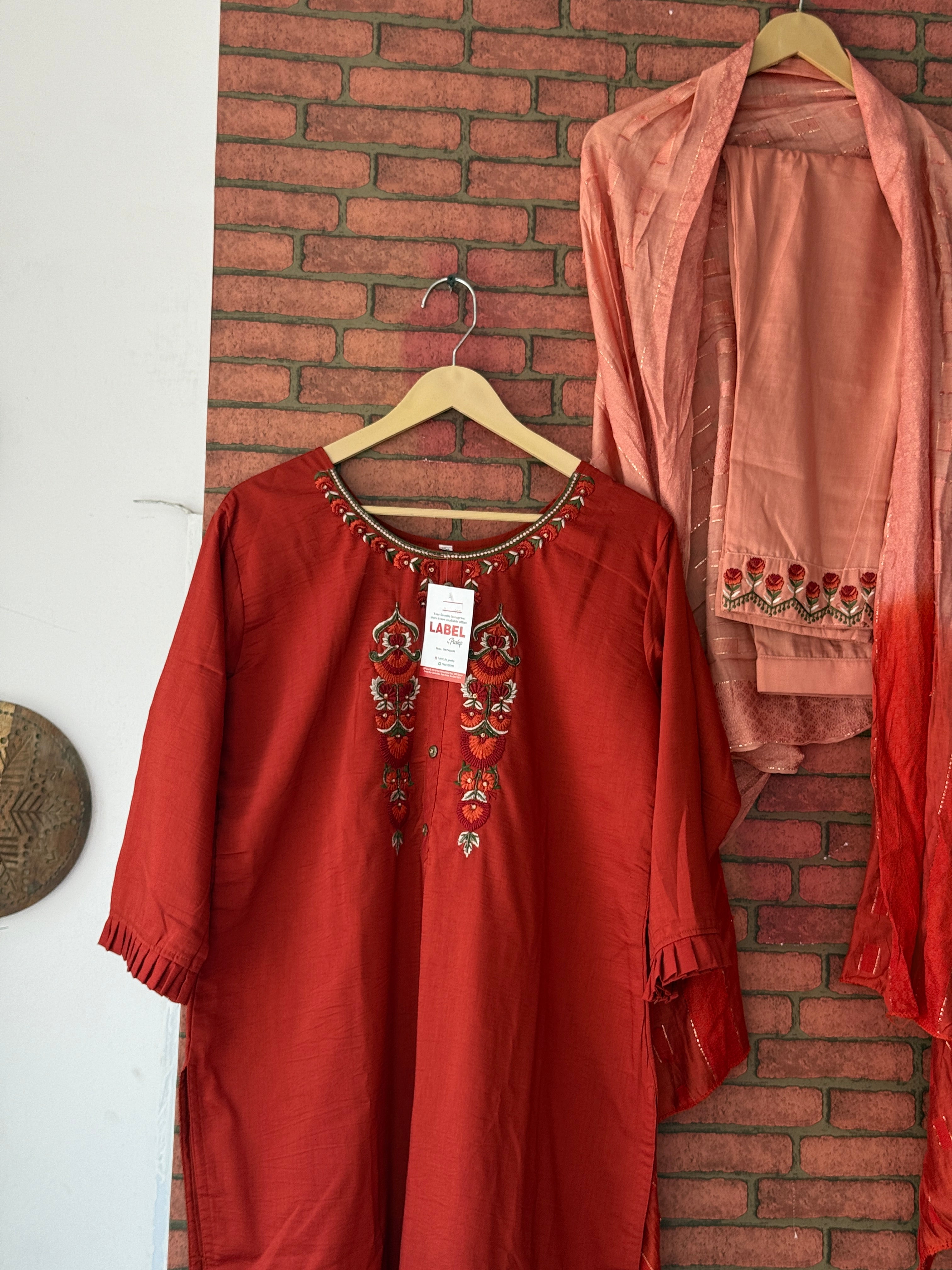 Orange Suit |With lining| Embroidered| Silk