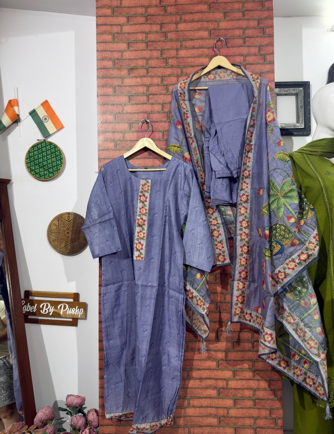 Purple Suit Set| Hand embroidered| With lining| Kantha Work
