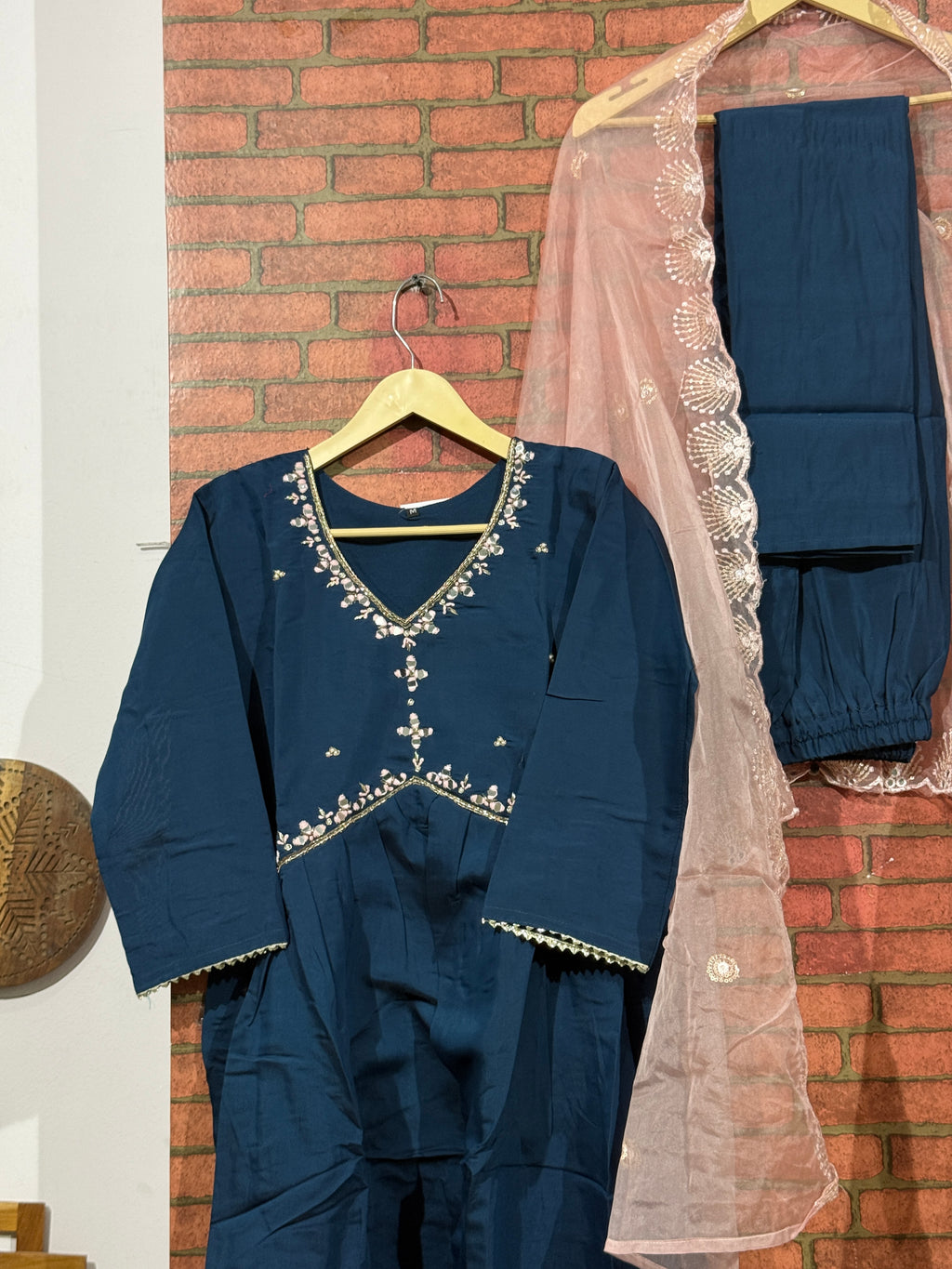 Blue Suit Set | Embroidered | Cotton Silk|