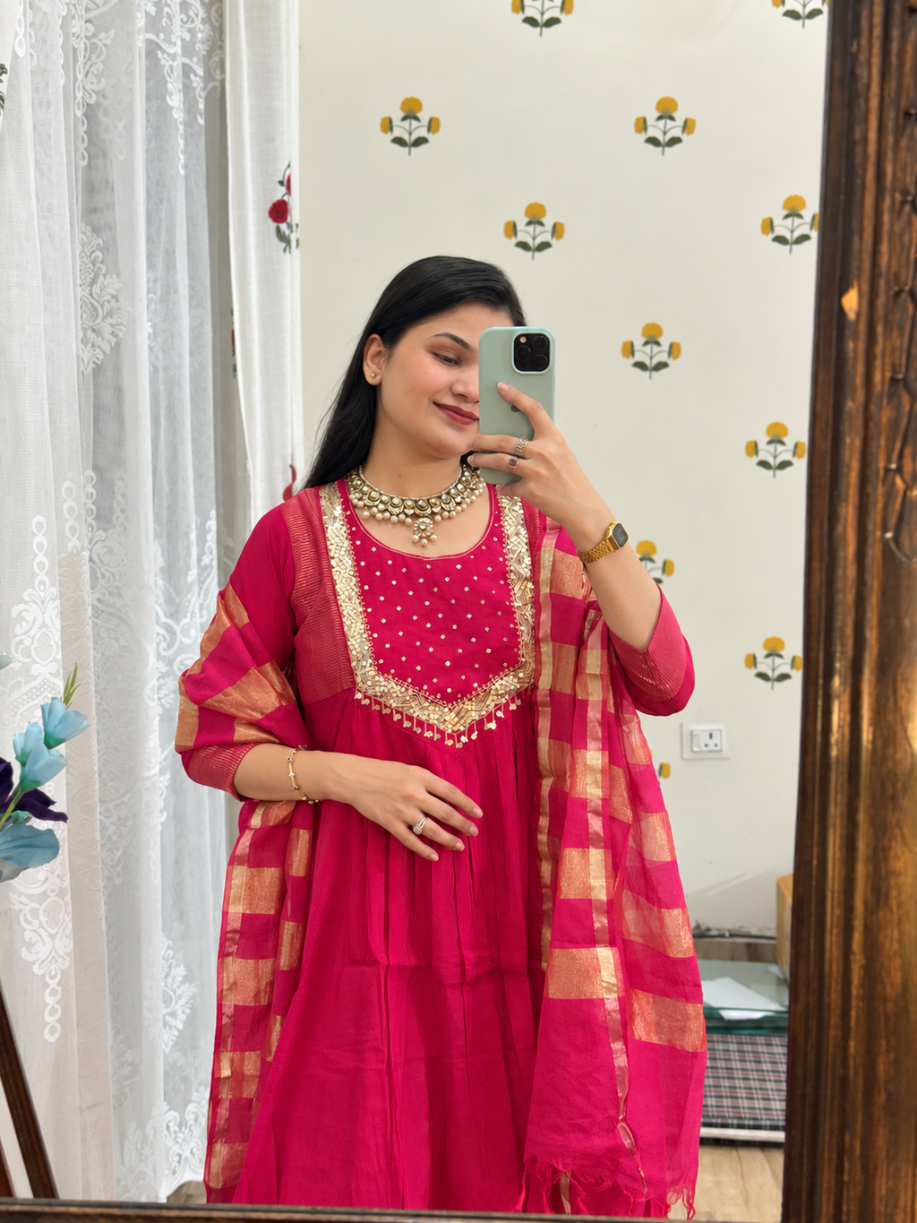 Pink Mul Chanderi Suit | Handloom Zari Beauty | Cotton lining| With tissue Duppata|Classy & Elegant Suit Set