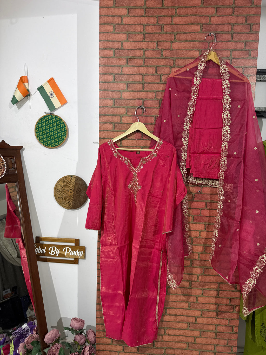 Pink Suit Set| Hand embroidered| With lining| Duppata