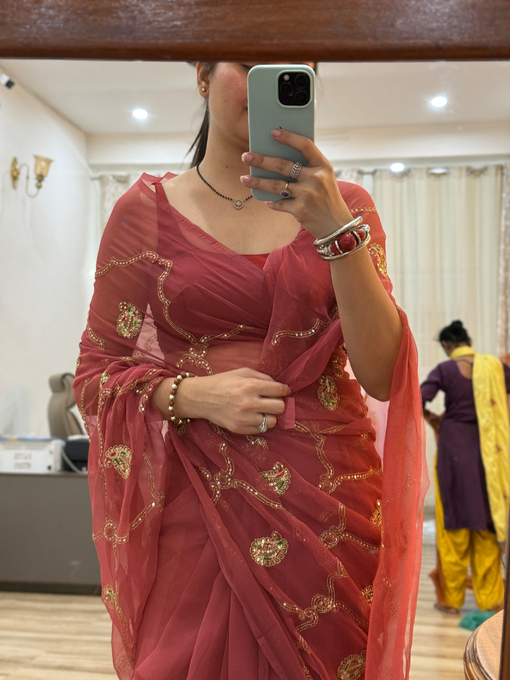 Mauve Zari Embroidered| Georgette Sarees| Without Blouse