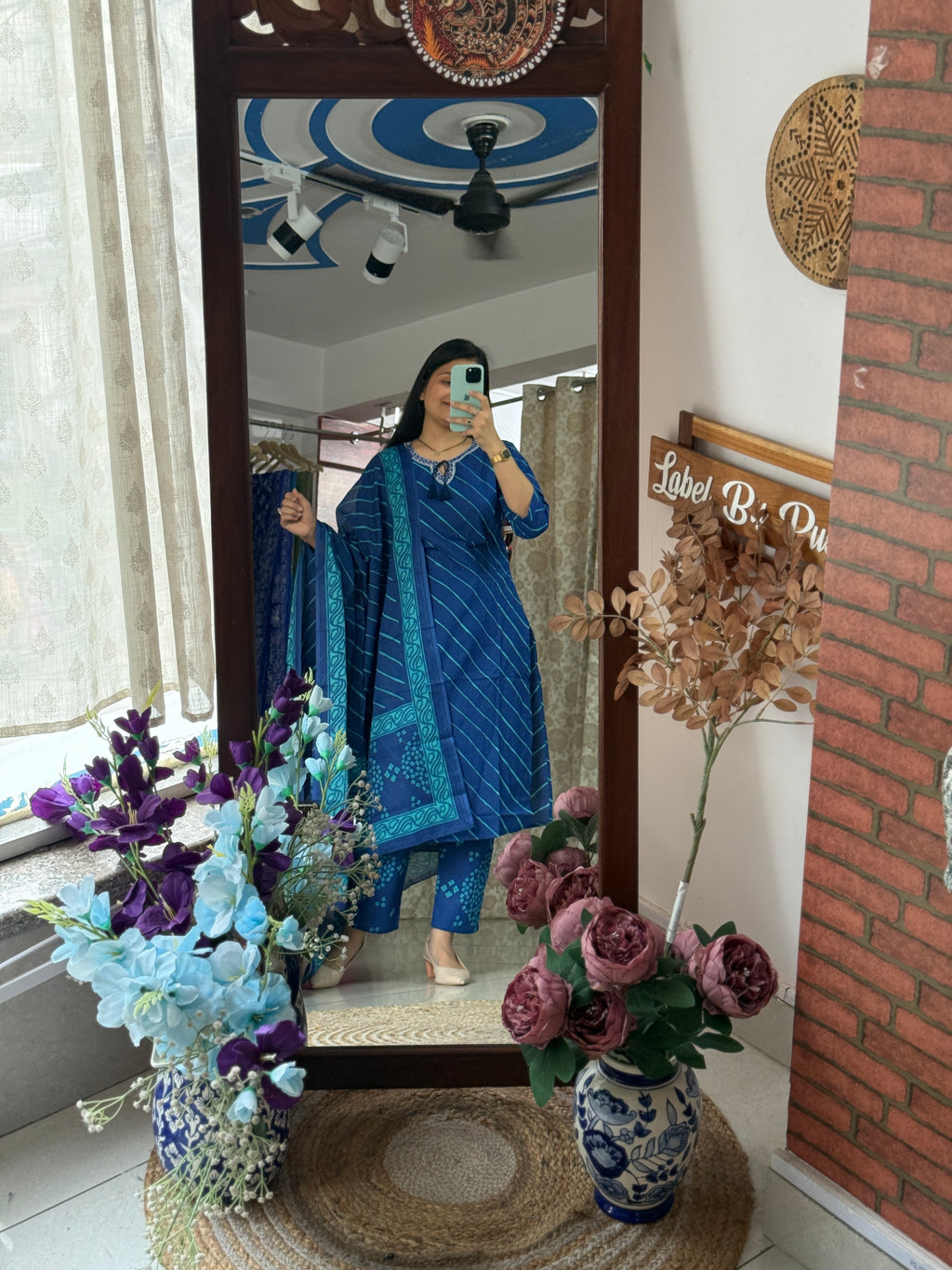 Leheriya Cotton Suit with Bandhani Bottom and a cotton Duppata