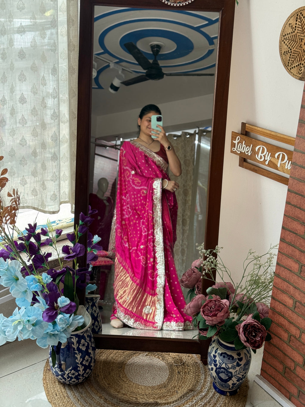 Rani Pink Pure Gaji Silk Bandhani Saree with Gotta Patti Handwork|Comes with blouse | Premium Handwork Saree
