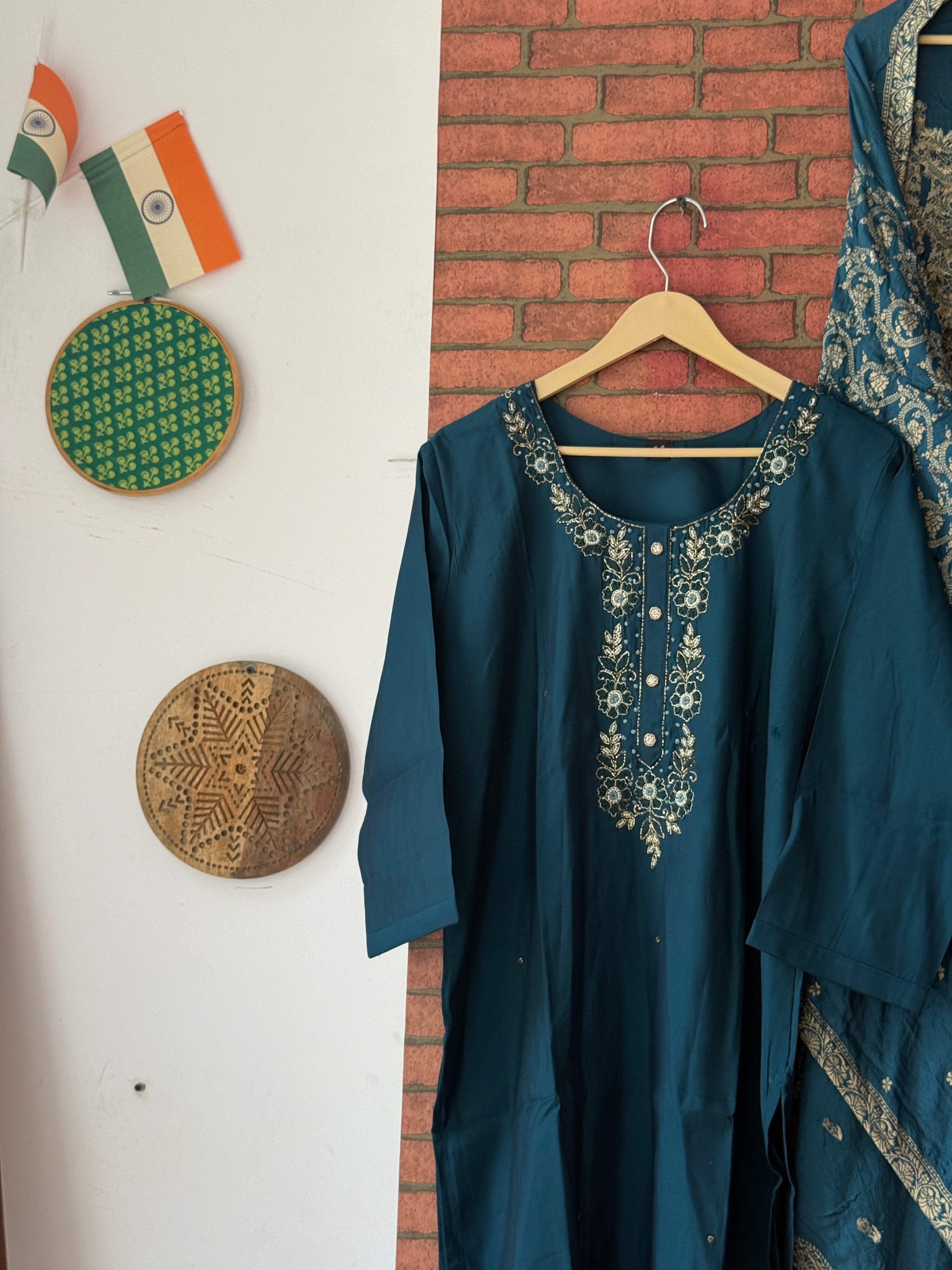 Teal Partywear | Cotton silk | With lining | Embroidered