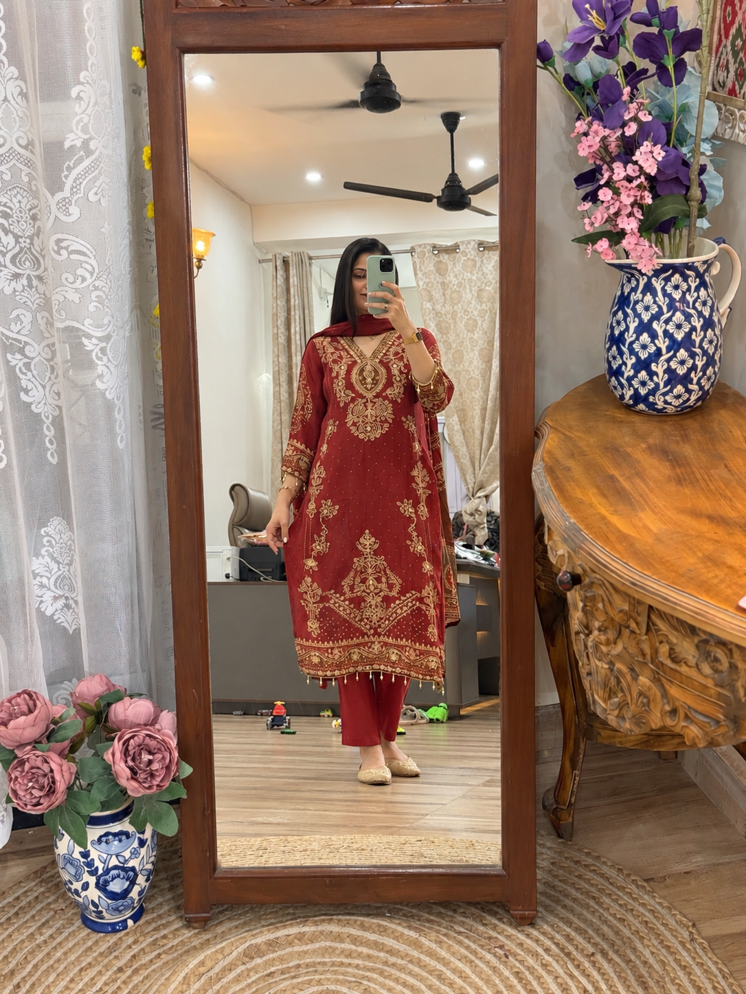 Pure Crepe Embroidered Suit|Cotton lining |Lacework