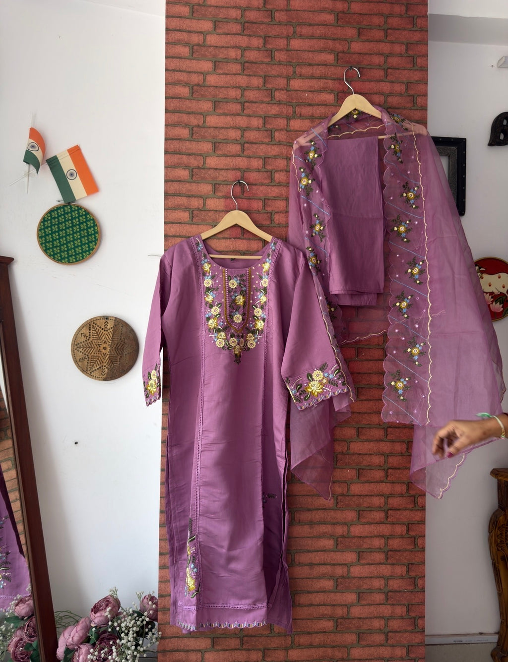 Purple Suit Set|With lining| Embroidered