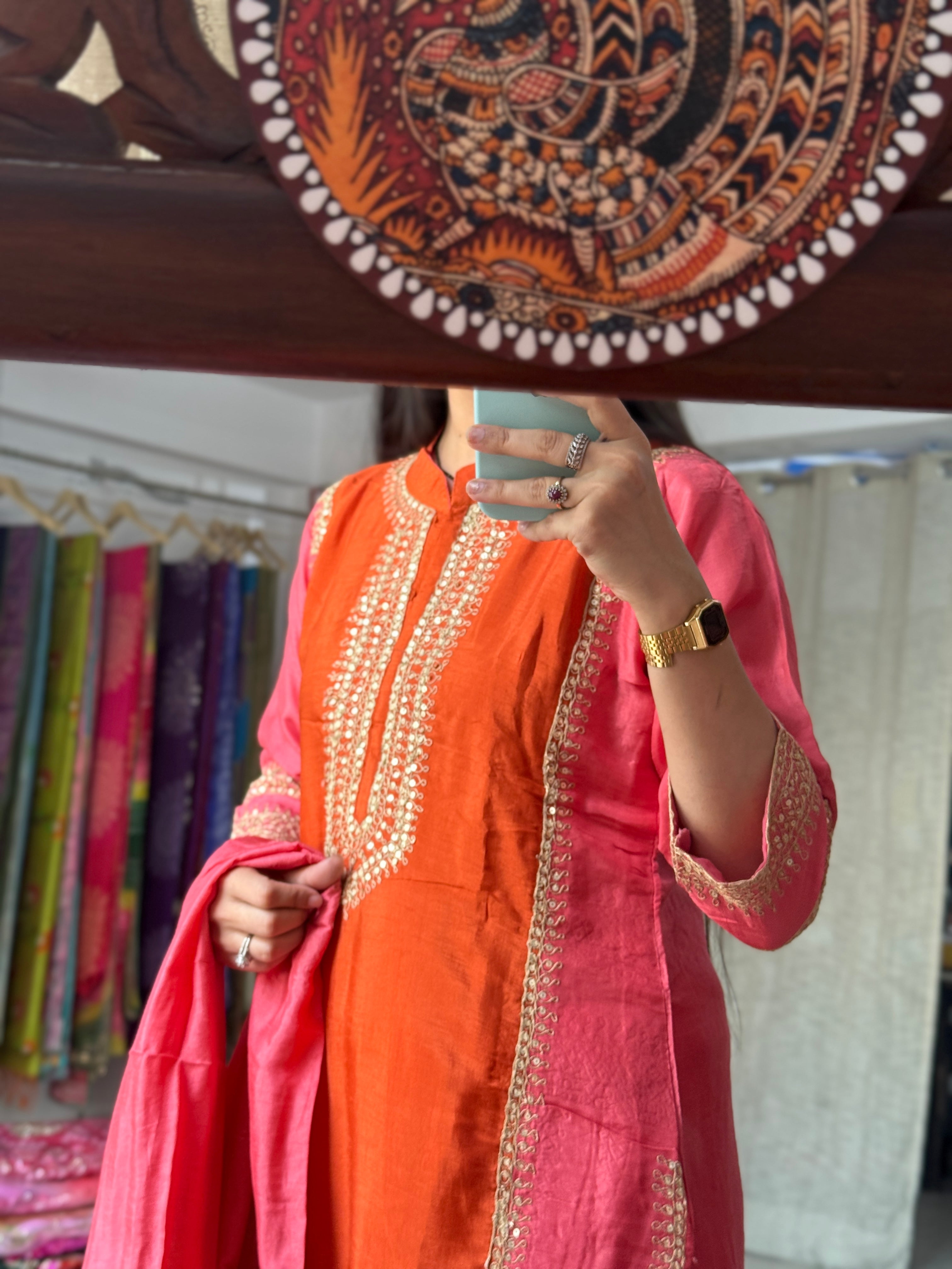 Dual tone Embroidered Suit | Cotton lining| with Duppata