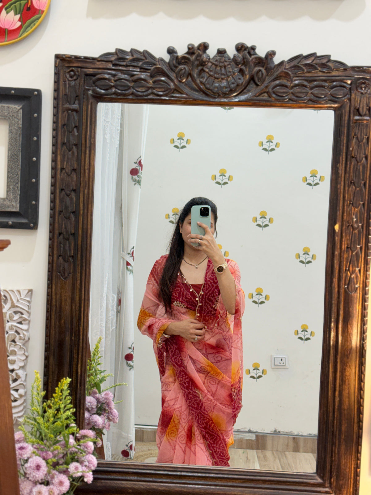 Dual tone |Pure Georgette Digital Printed Saree| Handwork cutdana detailing| Without blouse