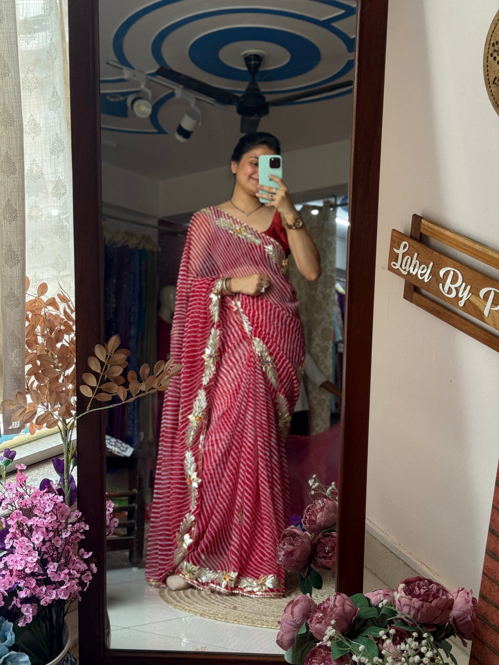 Marron Leheriya|Kaccha Gota work| With blouse| Chiffon