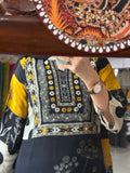Black Muslin Suit | Hand embroidered | Cotton lining| With Chinon Duppata|