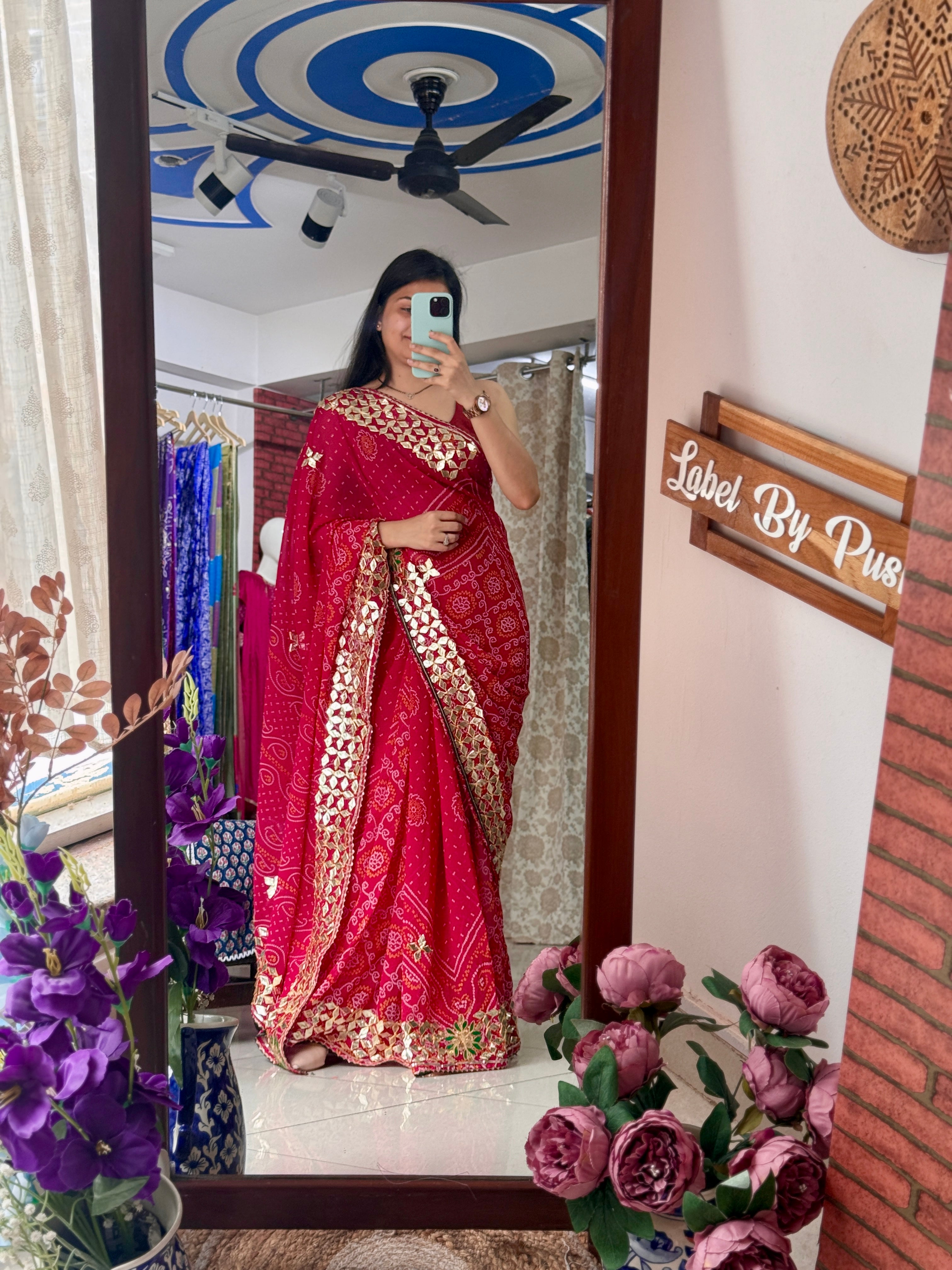 Pink Bandhani Saree | Gotta pati work| Partywear Special| with blouse