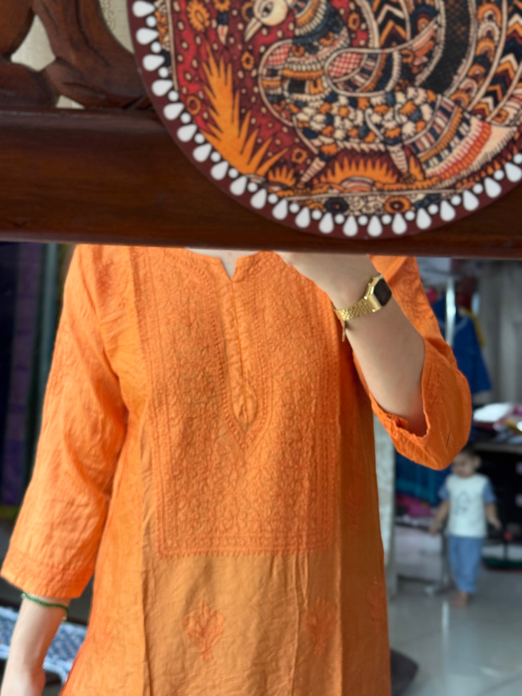 Orange Mul Chanderi Kurta| Chikankari Work|Hand Embroidery| Partywear Kurta