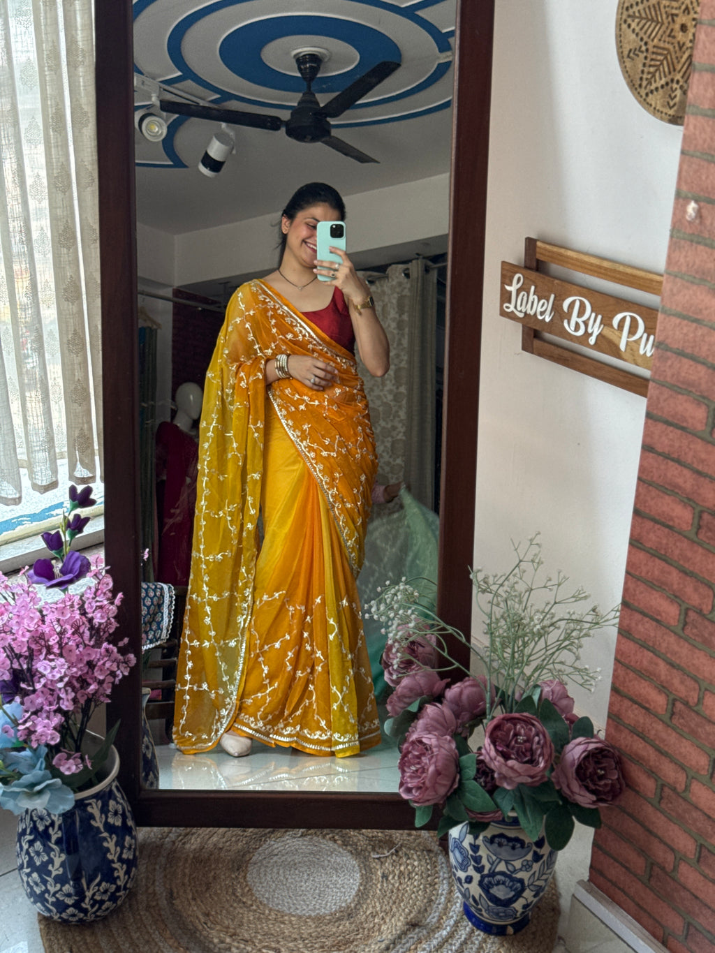 Yellow Bliss Pure Georgette Saree| Gotta Patti work| With blouse