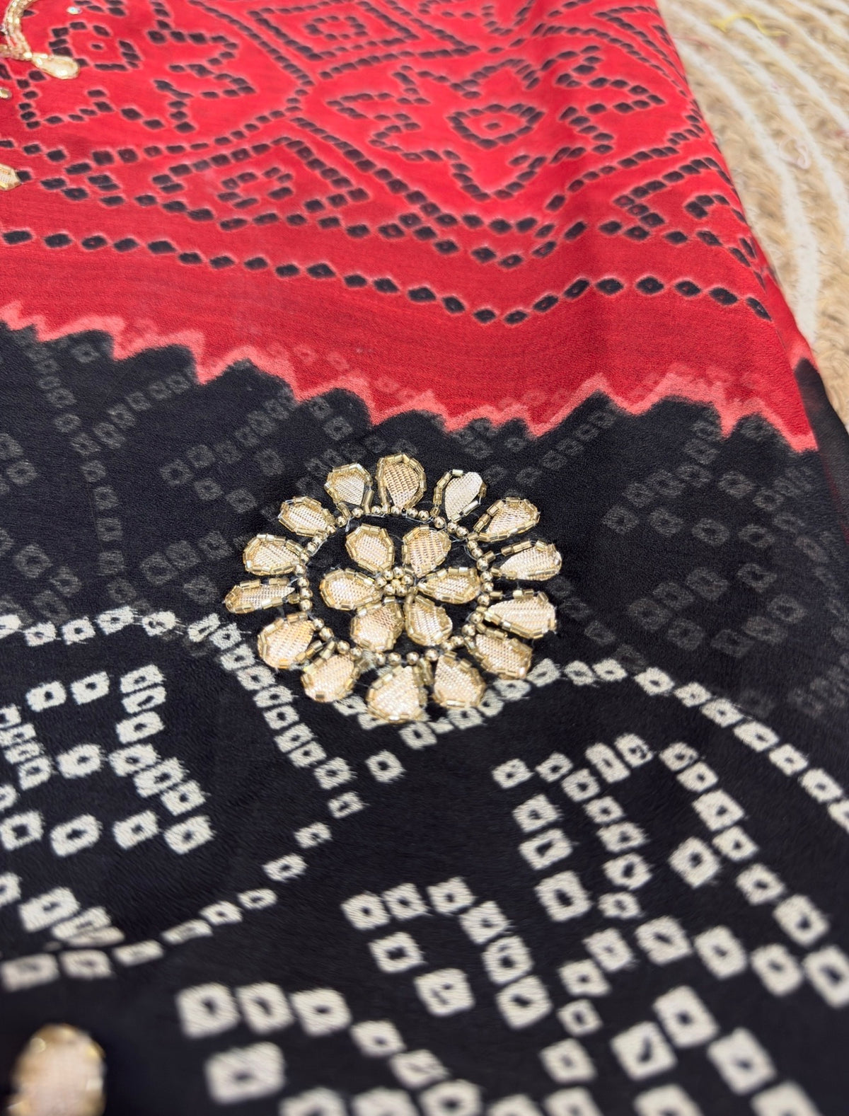 Red & Black Pure Georgette Saree | Cutdana Handwork | With blouse