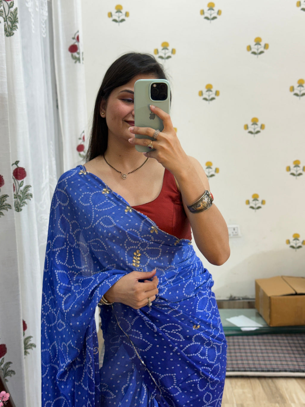 Blue Pure Georgette Saree | Cutdana Handwork | With blouse