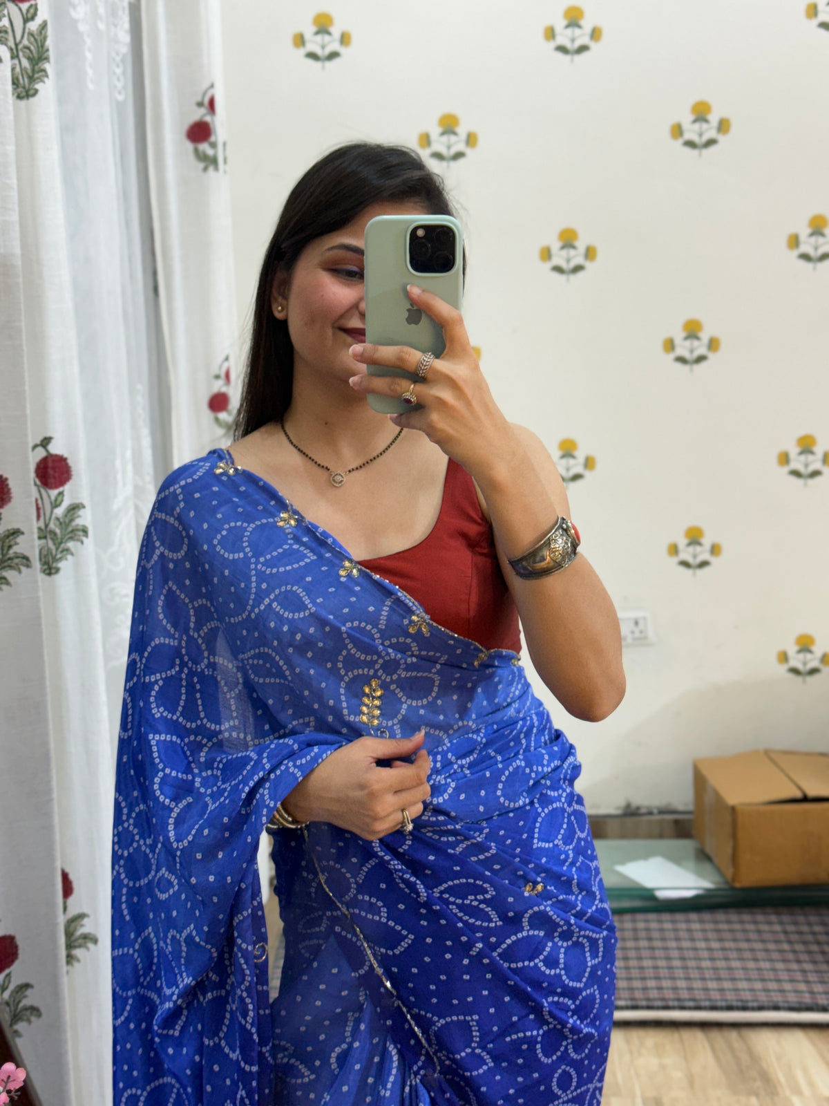 Blue Pure Georgette Saree | Cutdana Handwork | With blouse