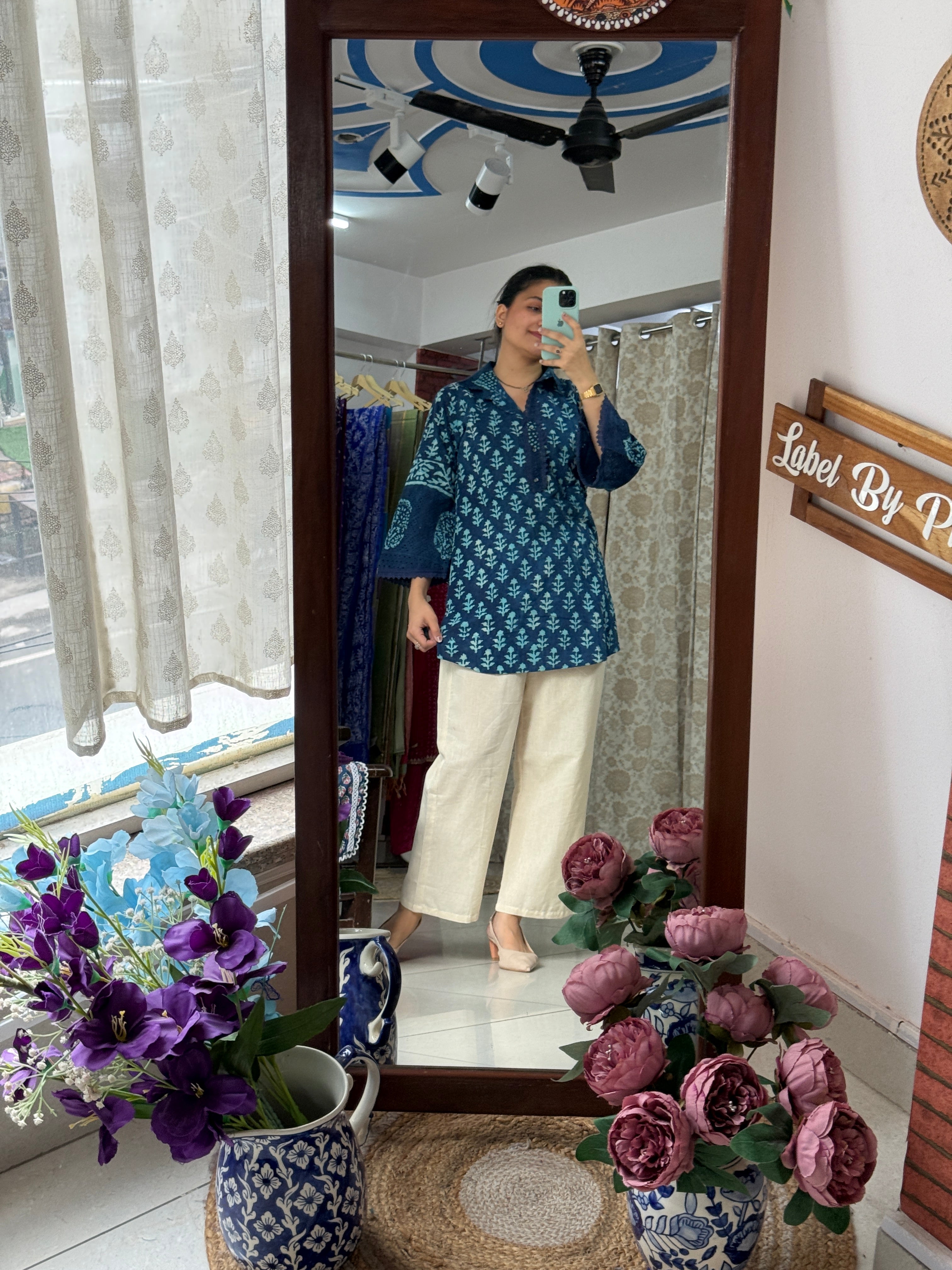 Dabu Print Co ord Set, Schiffli work, cotton set