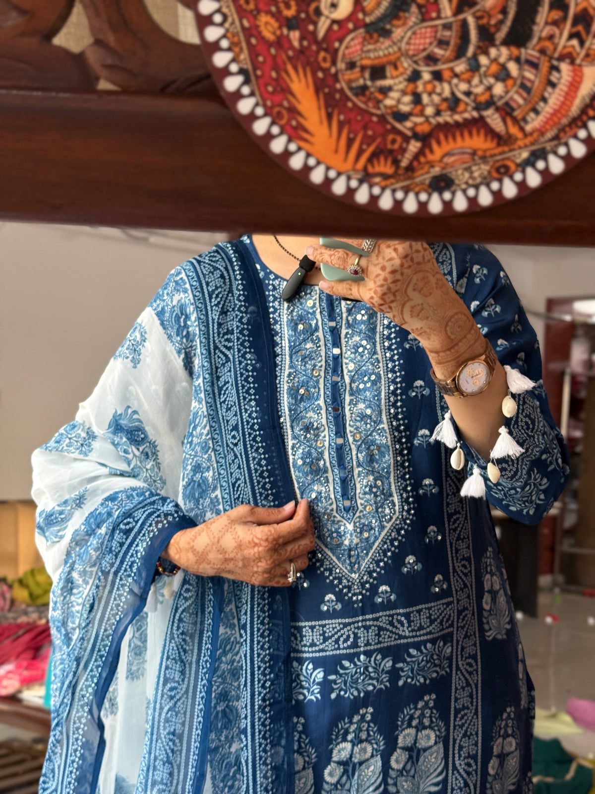 Designer Indigo Suit Set with Hand Embroidery | Cotton Lining| Duppata | Muslin