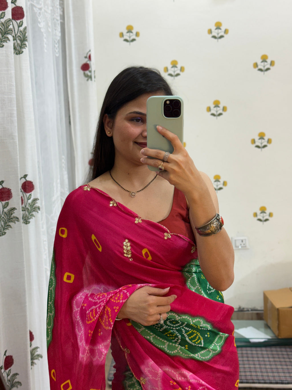 Pink Pure Georgette Saree | Cutdana Handwork | With blouse