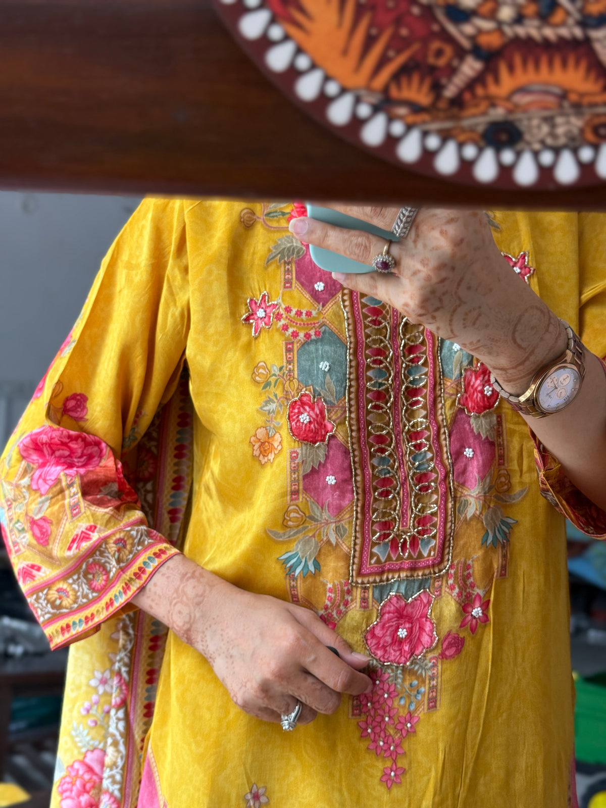 Yellow floral Suit Set |Cotton lining | Hand Embroidered |Crepe| Salwar