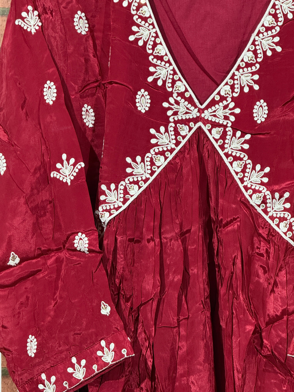 Marron Suit Set | Embroidered | Dola Silk| With lining