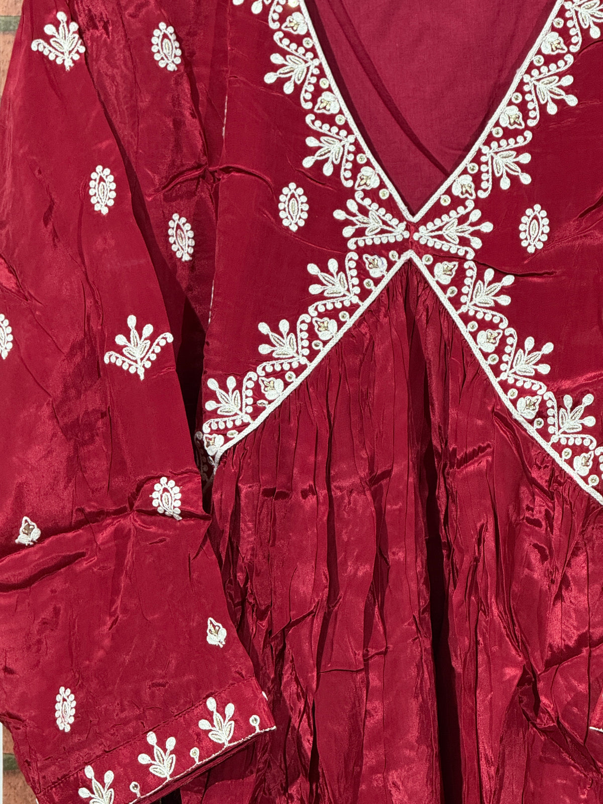 Marron Suit Set | Embroidered | Dola Silk| With lining
