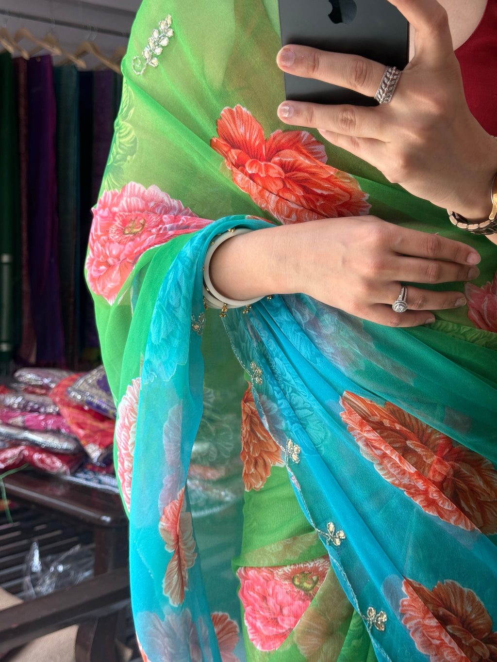 Mor Pankh Pure Georgette Digital Printed Saree| Handwork cutdana detailing| Without blouse