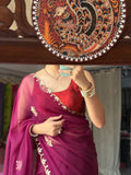 Ruby Pure Georgette Saree| Handwork cutdana detailing| With blouse