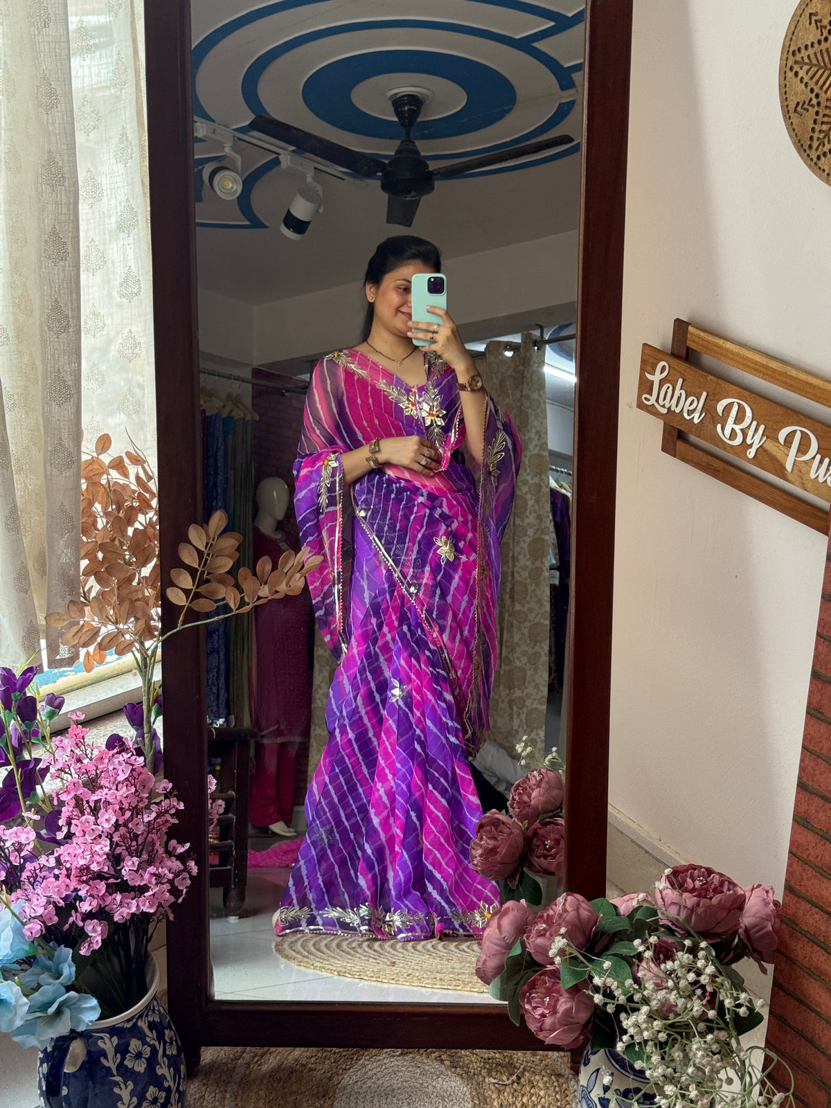 Purple Pink Leheriya|Kaccha Gota work| With blouse| Chiffon