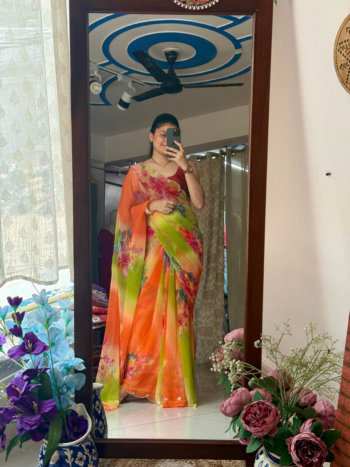 Multi colour |Pure Georgette Digital Printed Saree| Handwork cutdana detailing| Without blouse