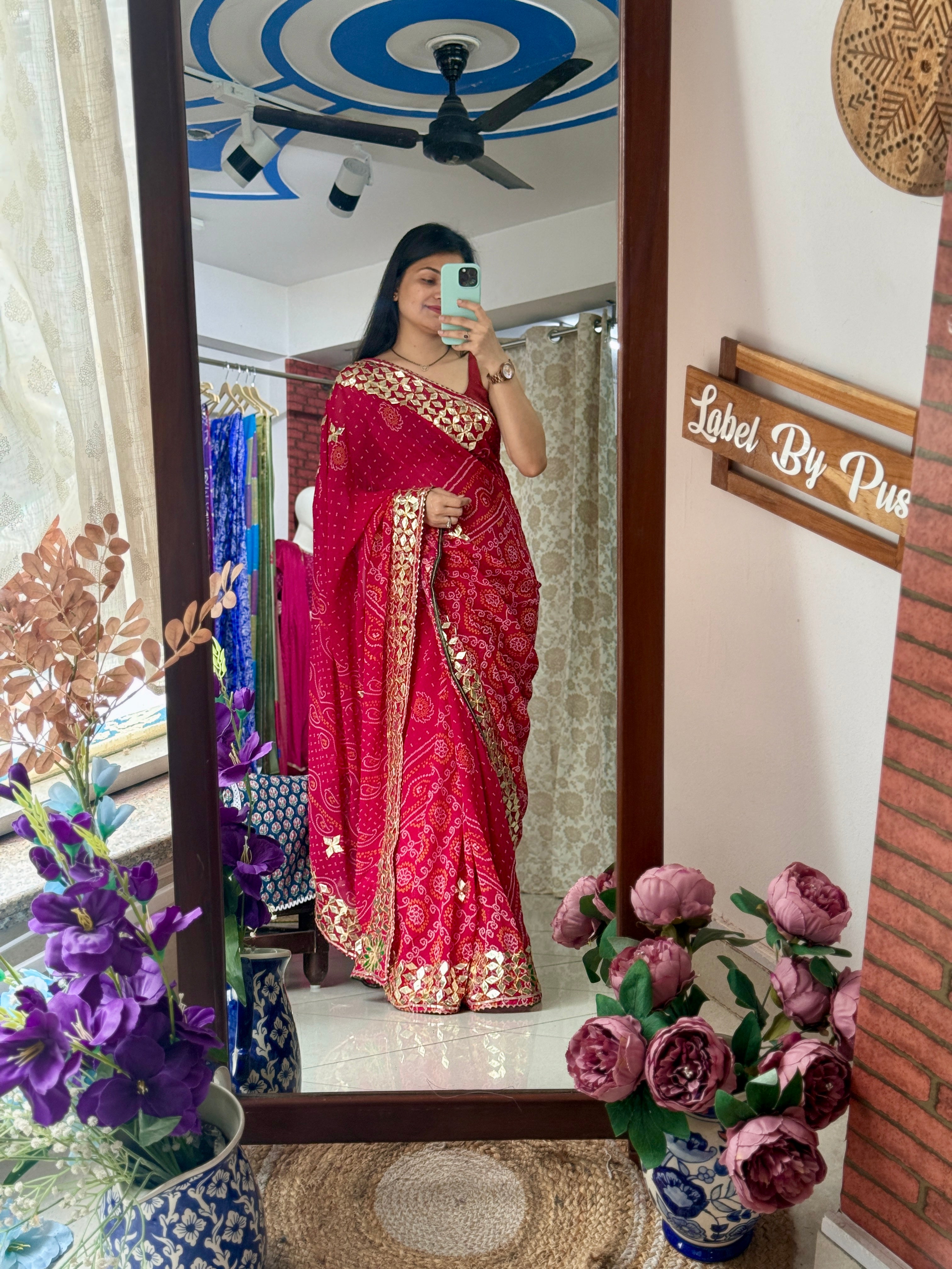 Pink Bandhani Saree | Gotta pati work| Partywear Special| with blouse