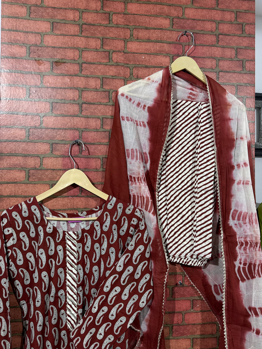 Brown cotton Suit| Shibhori Print Duppata