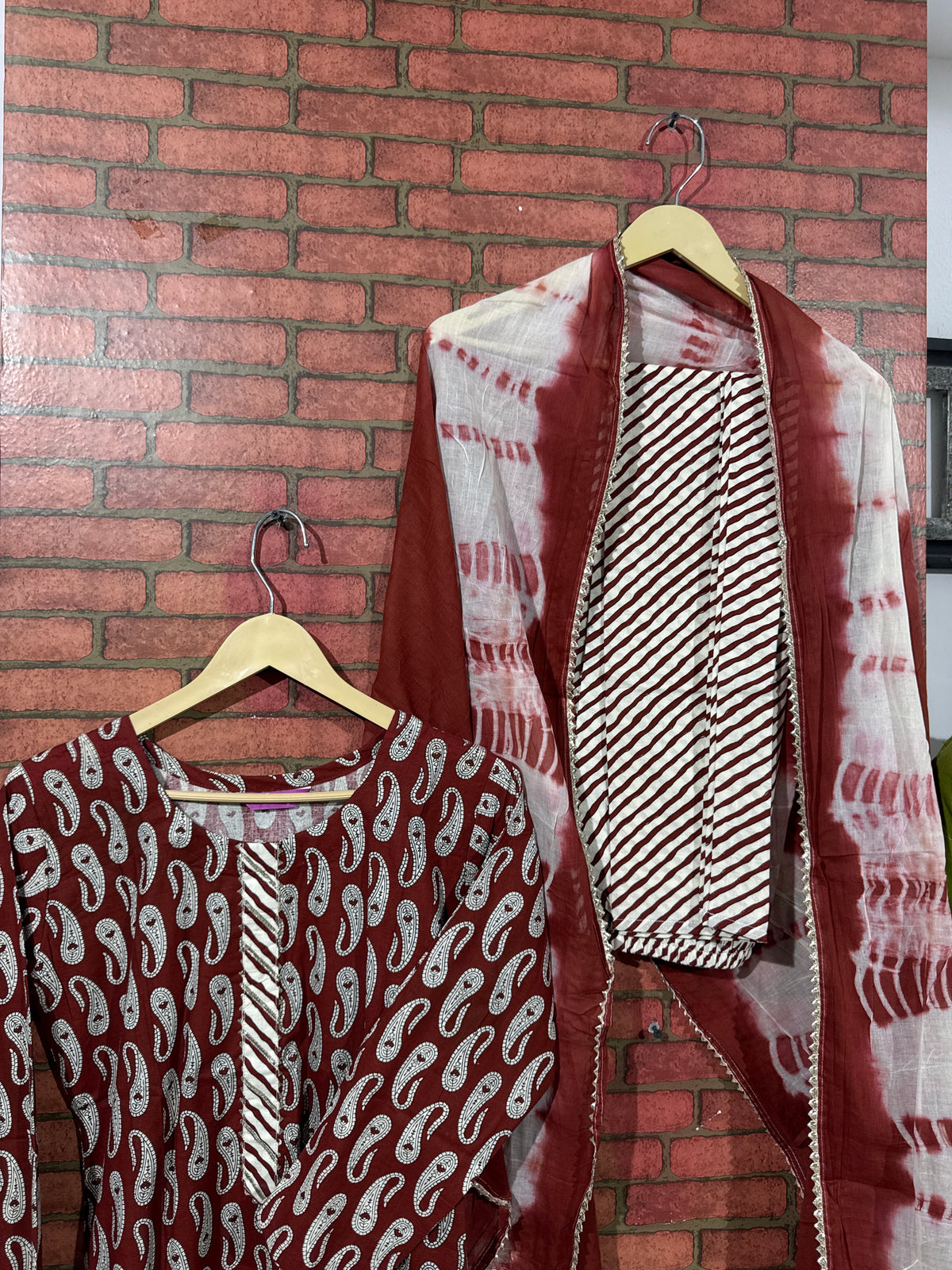 Brown cotton Suit| Shibhori Print Duppata