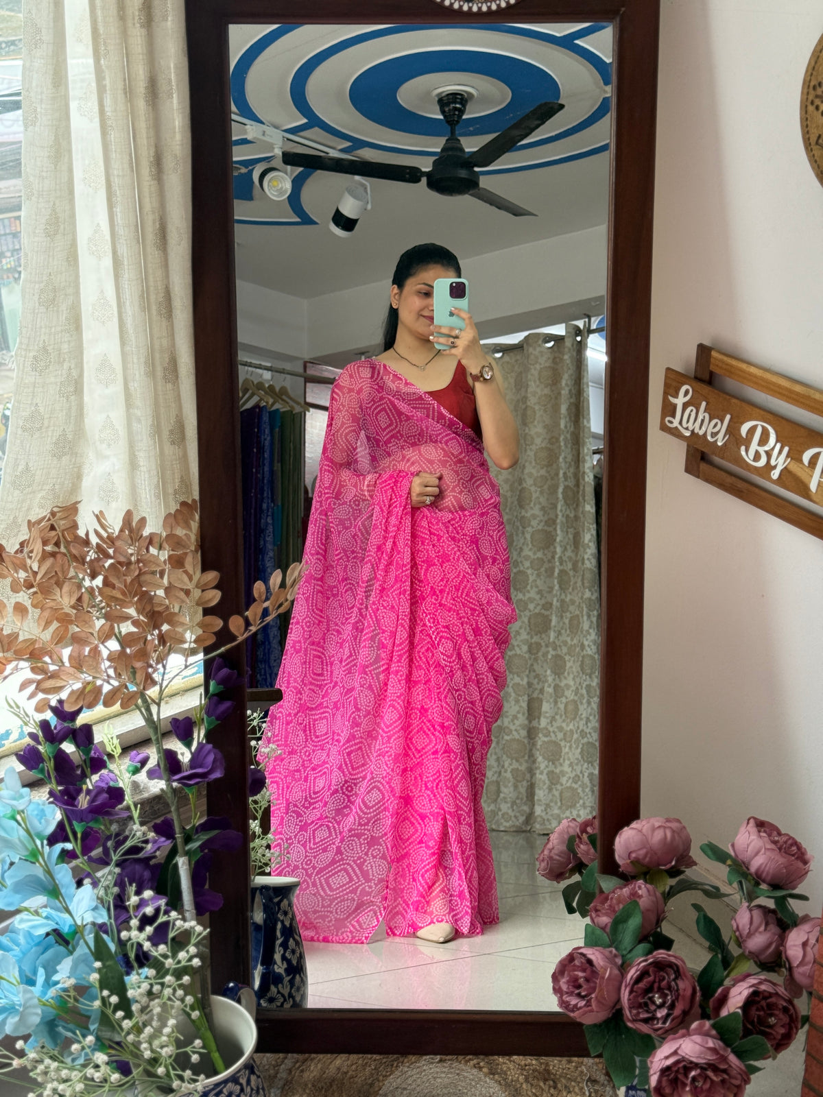 Pink Georgette Bandhani Saree|without blouse| Budget Friendly