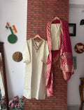 Pink & Creme Tissue Shimmer Suit |With lining| Embroidered| Silk