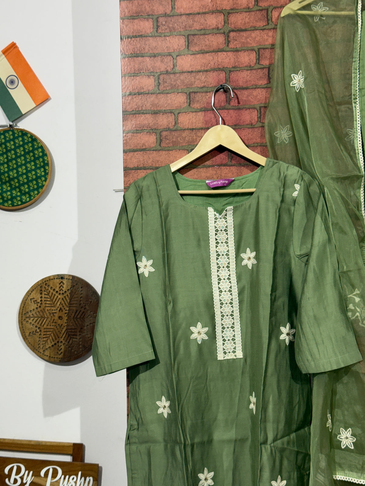 Sage Green Suit Set| With lining| Embroidered| Silk Cotton