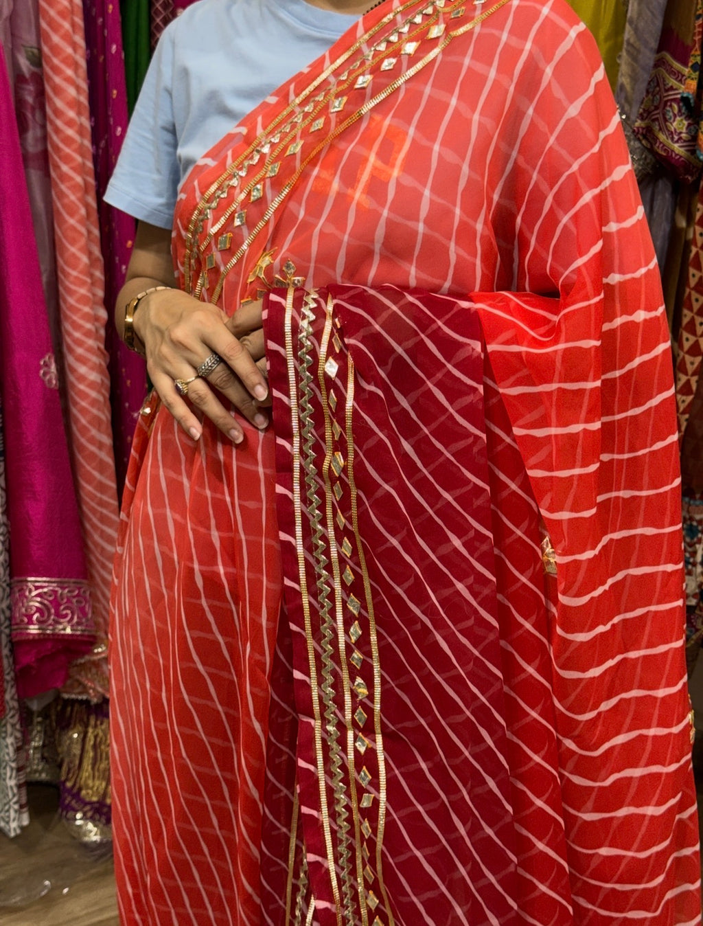 Sale Saree | with blouse| Leheriya| Gota patti work| Geogette