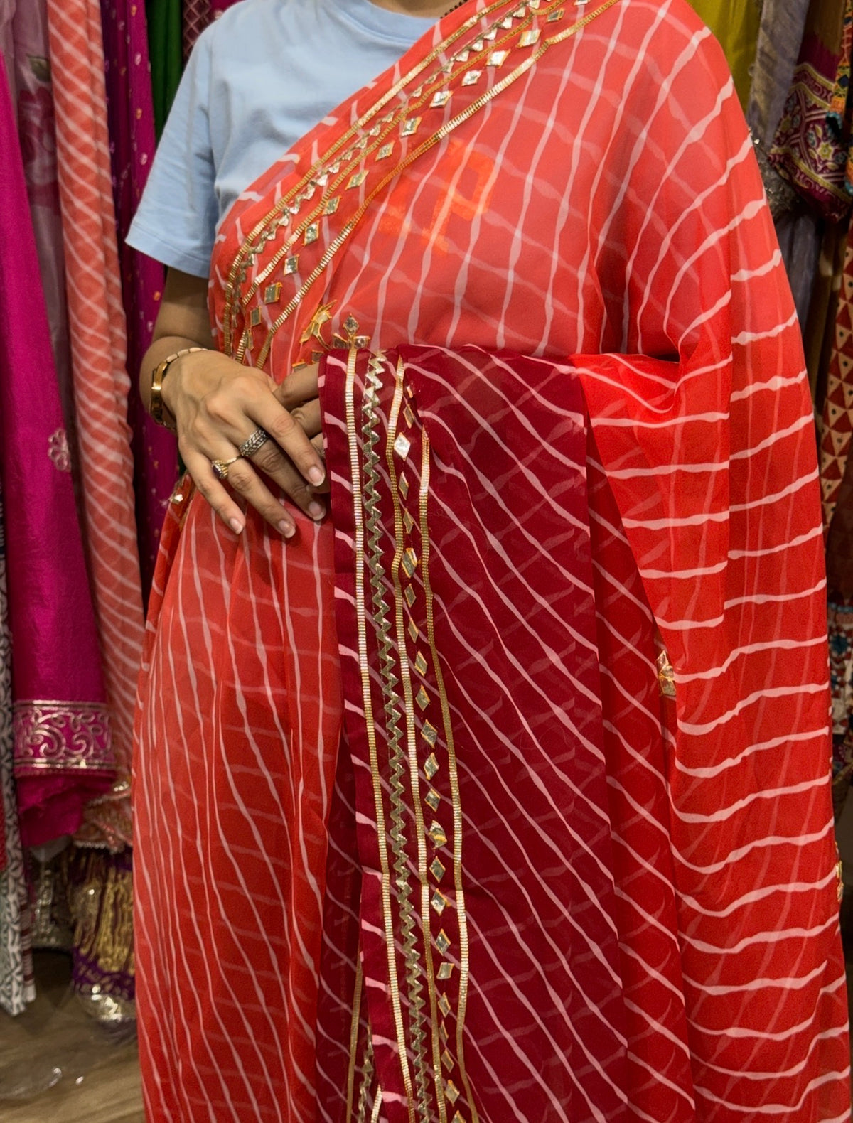 Sale Saree | with blouse| Leheriya| Gota patti work| Geogette