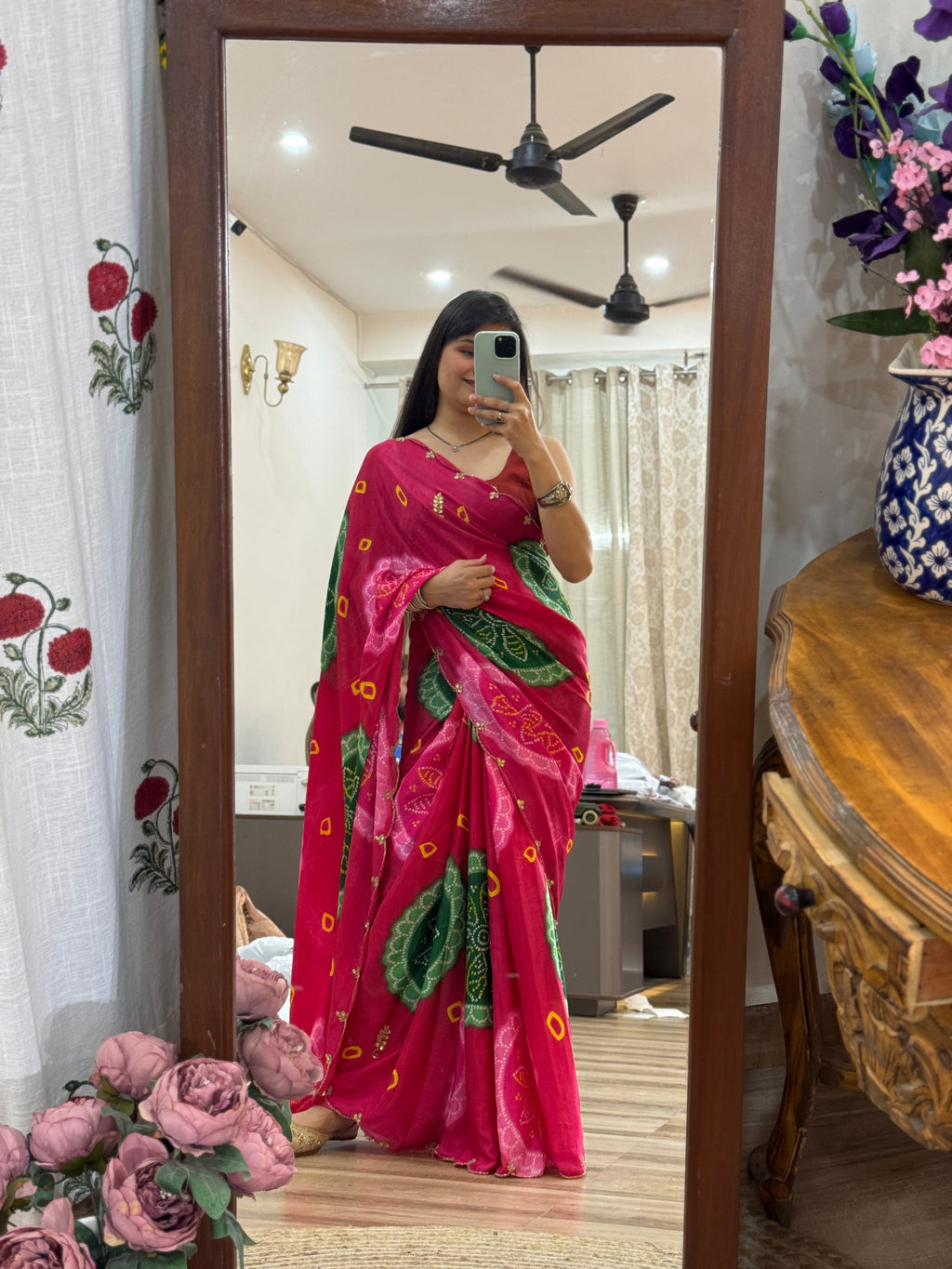 Pink Pure Georgette Saree | Cutdana Handwork | With blouse