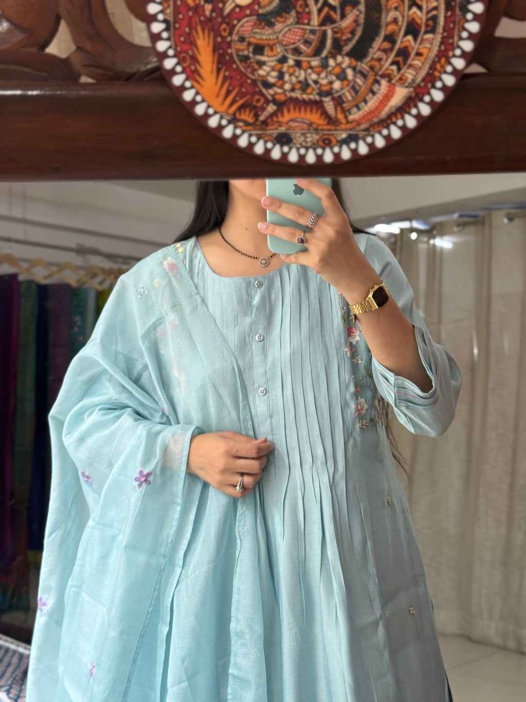 Aqua Blue Hand embroidered| Partywear| With lining| pants and embroidered Duppata
