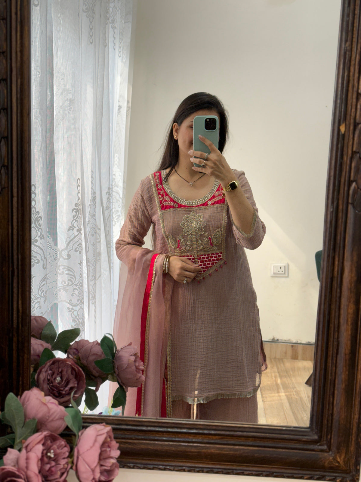 Pastel Pink Crushed Tissue Suit Set| Embroidered |With lining in top & bottom| beautiful Duppata