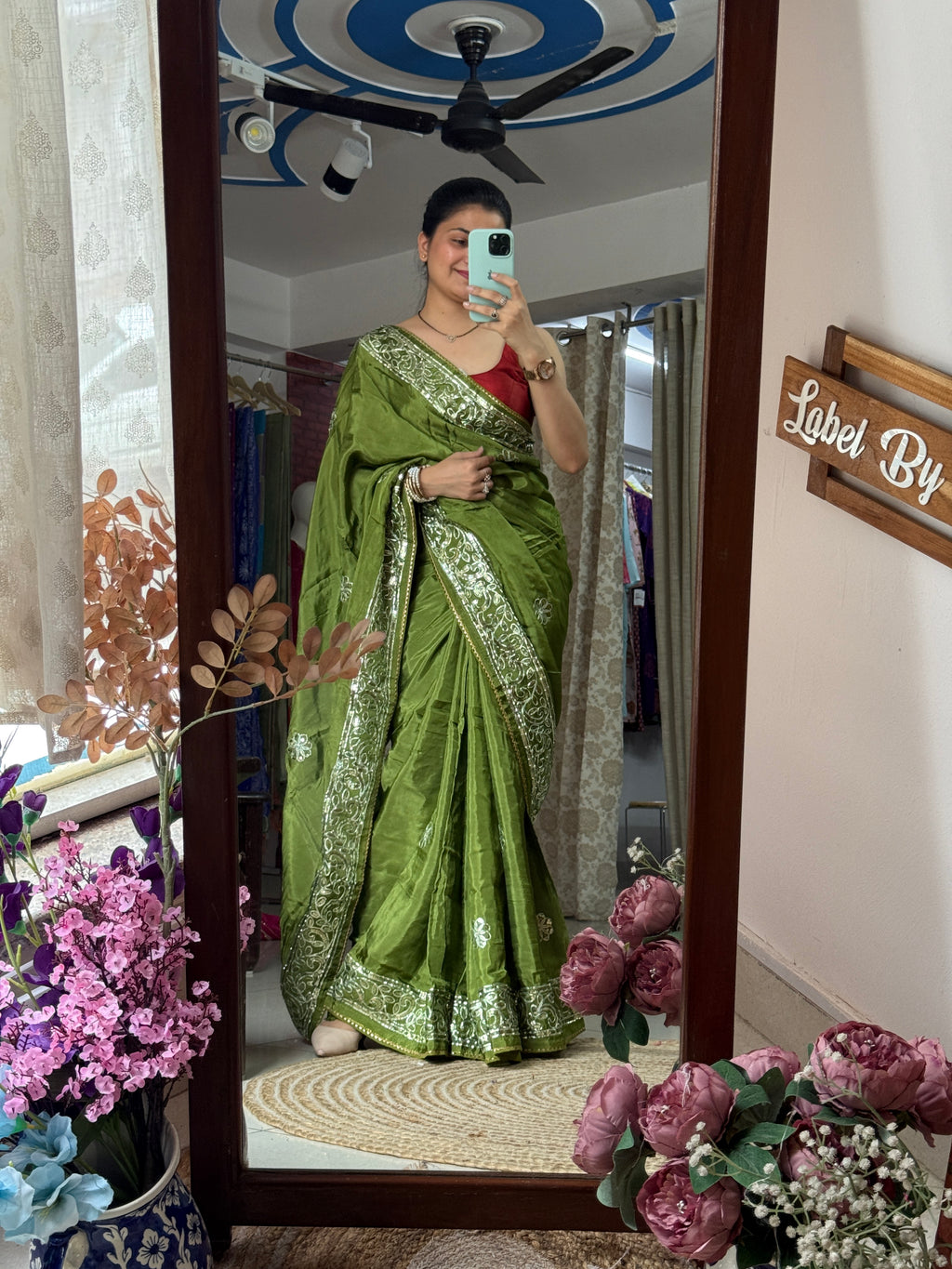 Green Dola Silk Saree|Gota patti with sequin work| With embroidered blouse | Partywear