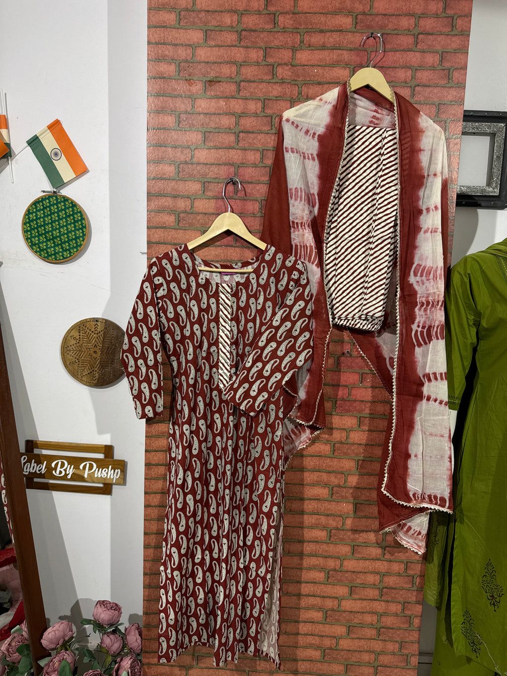 Brown cotton Suit| Shibhori Print Duppata