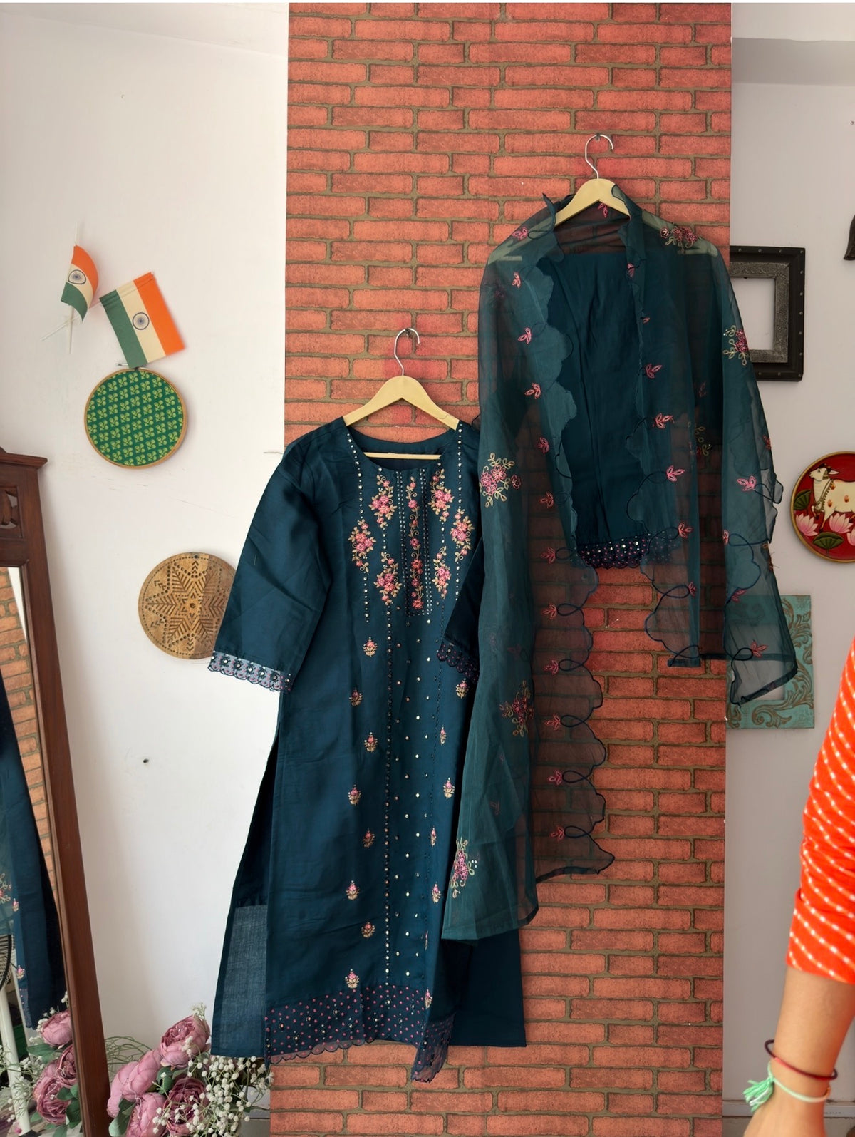 Teal Suit |With lining| Embroidered| Silk