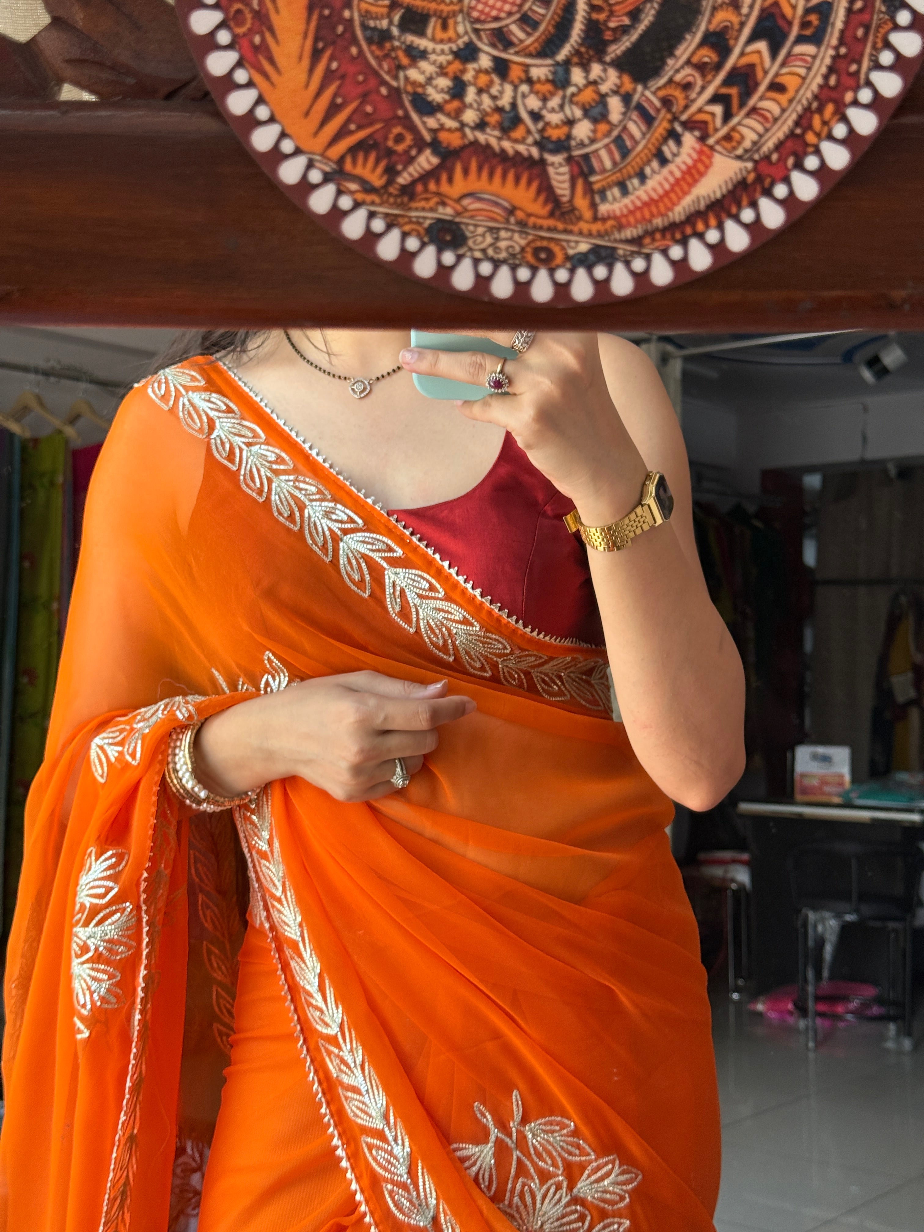 Orange Pure Georgette Saree| Gotta Patti work| With blouse